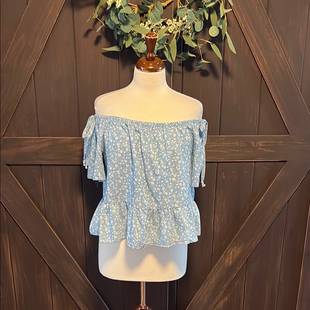 Blue Floral Off-Shoulder Top